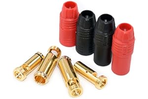 FLY RC 2pairs Amass AS150 Male Female Anti Spark Connector Gold Plated Banana Plug Set for Battery ESC and Charge Lead(1 Pairs Red + 1 Pairs Black)