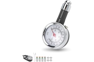 Manometro Presion Neumaticos, PARFCO Medidor Presion Neumaticos, con 4 Tapas de Detección de Presión de Neumáticos, Medidor de Presion Neumaticos Apto para Coches, Bicicletas y Motos.