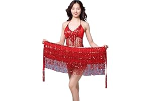 MORICES Belly Dance Skirt Hip Scarf, Sequin Tassel Belly Dancing Skirt Dance Hip Belt Latin Dance Hula Hip Scarf Performance Outfit for Women Girls