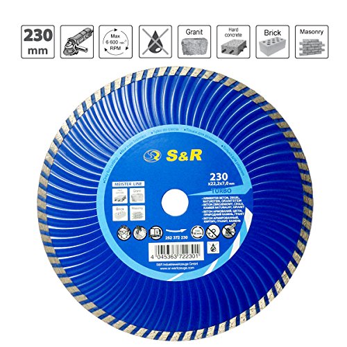 S&R Diamanttrennscheibe 230x7,0mmx22,2 mm Turbo ,Beton armierter Beton,Granit,Naturstein,Ziegel, Trockenschnitt