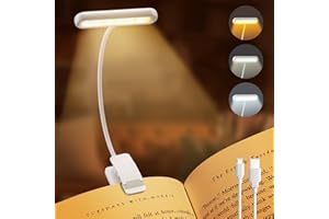 iFalarila 1 Pack Leselampe Buch Klemme, Breite Lichtabdeckung, USB C Wiederaufladbare Buchlampe mit 3 Farben & 10 Helligkeit dimmbar, flexibler Schwanenhals, klemmleuchte, Leselicht für Kinder