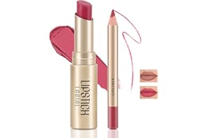 Boobeen 2 Pièces Rouge à Lèvres et Crayon à Lèvres, Crayon à Lèvres Matte Ultra-Longévité Rouge à Lèvres Crème Waterproof Lip Color