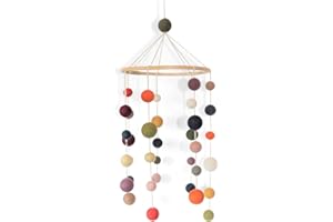 ÉN GRY & SIF Gry & Sif - Móvil para bebé de fieltro para colgar sobre la cuna o parque, regalo para bebé, equipamiento original de bebé, hecho a mano, comercio justo, bolas de fieltro de colores, 20 cm, longitud