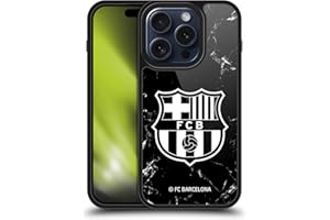 Head Case Designs Offizielle FC Barcelona Marmor Schwarz Wappen Muster Gel Armour Hülle [Militärischer Schutzgrad] kompatibel mit Apple iPhone 15 Pro