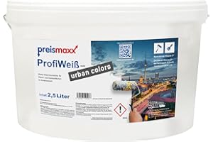 ‎PREISMAXX Preismaxx Profiweiß Wandfarbe weiß 2,5L, Innenfarbe, hohe Deckkraft Klasse 2, matt,