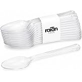 RAIAN Disposable Plastic Spoons Reusable Transparent 100 Pcs | REUSABLE, DURABLE, HARD PLASTIC