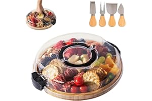 ERNAN Set Tabla de Queso de Bambú y Cuchillos.4 Cuchillos para Queso.Tabla Charcutería.Ponga de inauguración de la casa de Aniversario Navidad.Ideal para charcutería y Tapas. (5 Parts-Circular)