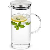 Metal Kapaklı Cam S&uuml;rahi &ndash; 1200 ml Isıya Dayanıklı Şeffaf Cam, Ergonomik Kulplu, Soğuk ve Sıcak İ&ccedil;ecekler İ&ccedil;in Şık Tasarım