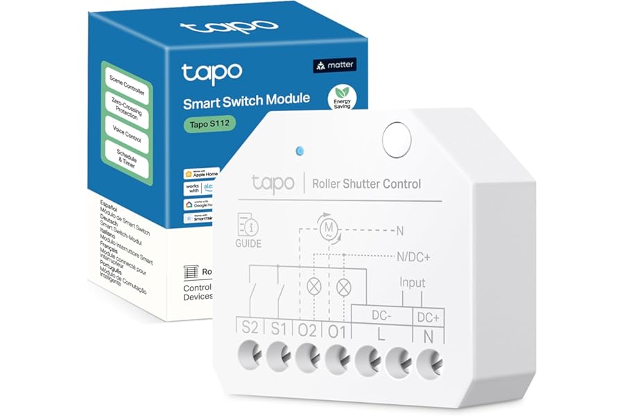 Tapo S112 6A 2 Channel WiFi and Bluetooth Smart Relay Switch,Shutter and Light Control with Power Consumption, Matter Compatible,Remote Control via App,work with Alexa, Google Home,No Hub Required