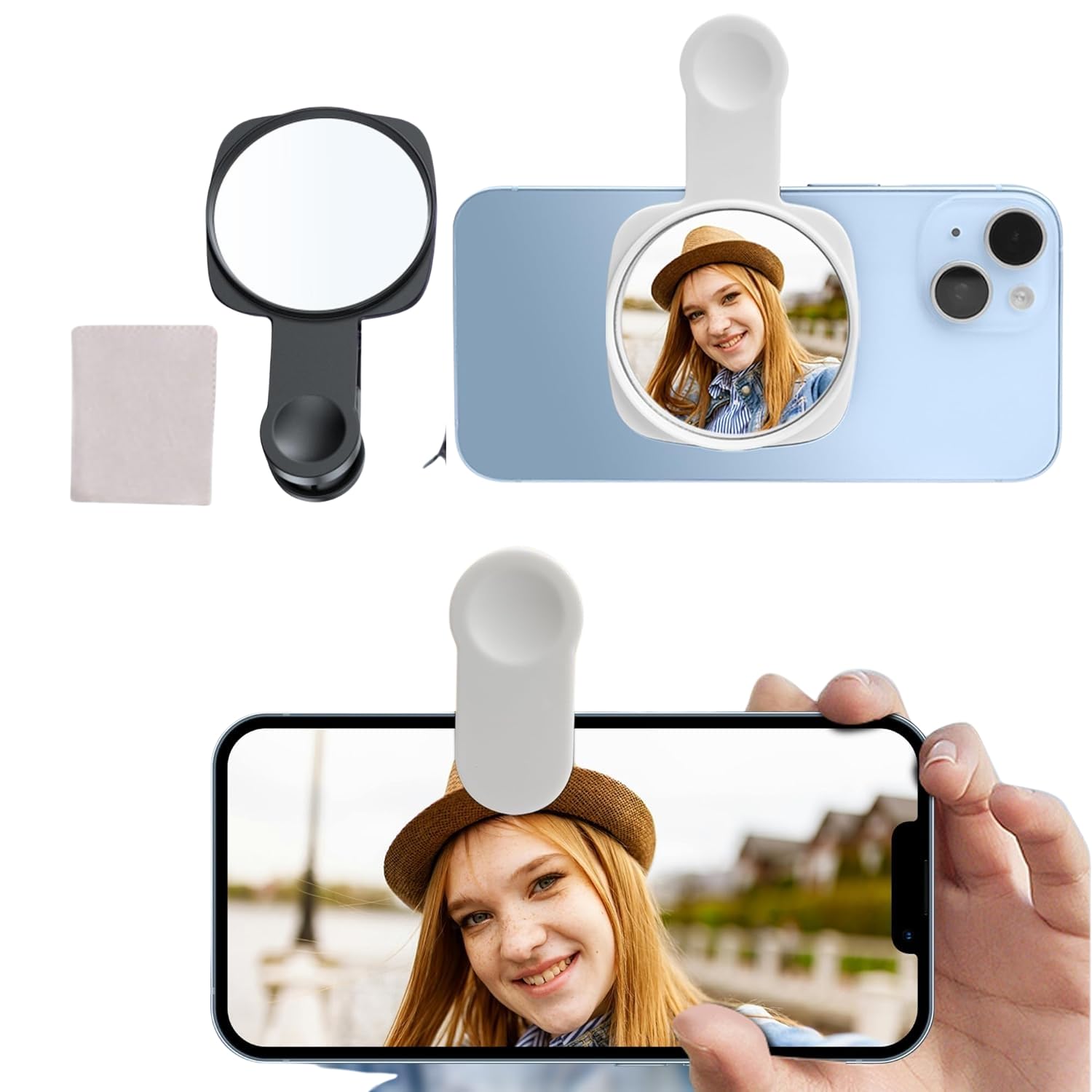 KIDWILL Rear Lens Expansion Selfie Mirror Clip, Selfie Smartphone Mirror, Suitable for All Mobile Phones, Influencers, Travel, High-Definition Essential Shooting Accessories (Round Selfie Mirror)