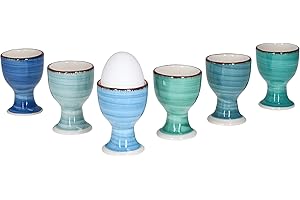 MamboCat Blue Lot de 6 coquetiers I 6 Personnes I Support à œufs Maritime I 6 Tons Bleus I Grès