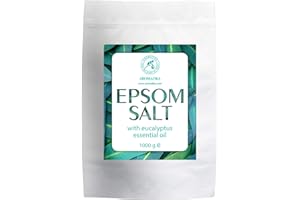 Sel de Bain Epsom Eucalyptus 1kg avec l'Huile Essentielle d'Eucalyptus - Sels d'Epsom Purs à 100% - Cristaux de Sulfate de Magnésium et Eucalyptus pour Apaiser les Muscles Endoloris - Soin de la Peau