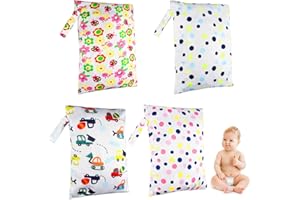 Ledoo Wetbag Windeltasche, 4Pcs Wasserdicht Wetbag mit Reissverschluss, 29 * 39 cm Wiederverwendbare Nasstasche Stoffwindeln Tasche für Baby Kleinkind Unterwegs