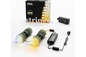 Twinkly - TWS250GOP Gold Edition 250 bursztynowe i białe łańcuchy LED – sterowane za pomocą aplikacji, oświetlenie bożonarodzeniowe LED z czarnym kablem (20 m) – IoT – dekoracja do wnętrz i na zewnątrz
