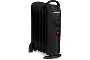 Schallen 800W 6 Fins Black Portable Electric Slim Oil Filled Radiator Heater with Adjustable Temperature Thermostat, Modern Fast Home Heating (Black, 800W)