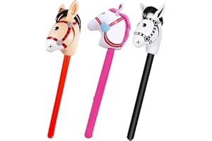 RJFUJP 3 PCS Inflatable Horse, Hobby Horse Balloon Sticks Red Pink Black Interesting Design Easy to Use, Suitable for Decorating Birthday Parties, Pony Parties, Carnivals, Christmas