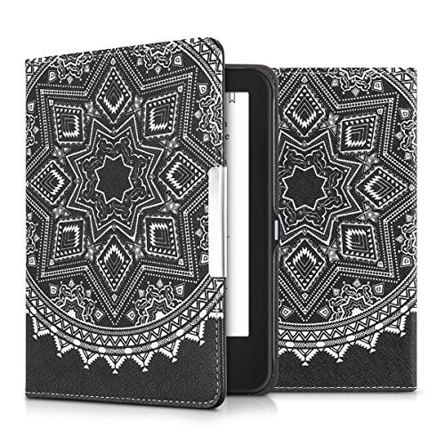 kwmobile Hülle für Tolino Shine 2 HD - Flipcover Case eReader Schutzhülle - Bookstyle Klapphülle Sonne Aztec Design Weiß Schwarz