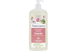 Natessance - Gel Douche Douceur Amande Parfum Pêche De Vigne - Parfum Pêche De Vigne - Certifié Bio Cosmos Organic - Flacon Pompe - 1 L
