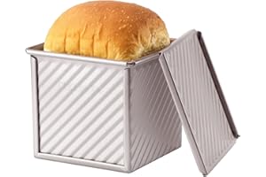CHEFMADE Moule à Pain Pullman avec lèvre, Boîte à Pain ondulé Rectangle antiadhésif de capacité de pâte de 0.55Lb pour la Cuisson au Four 3.9" x 3.9"x 3.9" (Or Champagne)