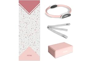 Fitfiu Fitness KITWELL-500 - Kit Yoga Rose 5 Accessoires Pilates Qui Comprend Tapis avec Design Mandala Brique, Ballon, Roue et Sangle, Pack Pilates spécial pour Les séances Fitness et Gymnastique