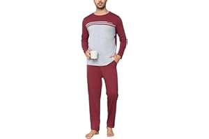 Irdcomps Pyjama Homme Hiver Ensembles de Pyjamas Coton Vêtements De Nuit à Chauds Tenue de Nuit Manches Longues Col Rond Deux Pièces Vêtements de Détente