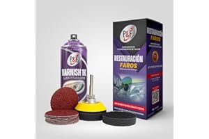 AEROSOLES P&F KIT RESTAURAR FAROS - Spray barniz 1K - Laca, restaura y protege de los rayos UV. Adherencia en policarbonato. Alto brillo. VARNISH CAR HEADLIGHTS MILTISUPERFICIE. 400 ml