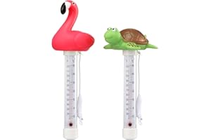 YIZEREL 2 Packs Floating Pool Thermometer, Flamingo & Turtle Design Large Size Easy Accurate Readings for Water Temperature, Shatter Resistant with String for Outdoor & Indoor Swimming Pools & Spas