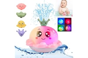 VCUMTER Jouets de Bain, Jouet Bain Bébé, Jouet de Bain et Piscine pour Bebe Fille Enfant 1 2 3 4 Ans, Jeu d'eau de Poulpe à 4 Jet avec LED, Rose