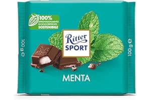 RITTER SPORT Menta, Tavoletta di Cioccolato Fondente Con Ripieno di Crema Alla Menta Piperita 40%, Cacao 100% Certificato Sostenibile, 100 g