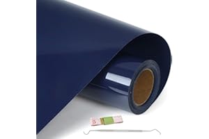 NCRGB Vinilo Textil Termoadhesivo Vinilo(Añadir Herramienta) Papel Transfer para Camisetas,Plotter de Corte,Vinilo Termoadhesivo Textil Fácil de Cortar y Transferir (30.5×600cm, Azul Marino)