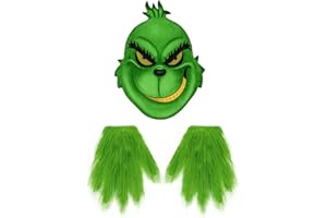 TRUKD Zewool Monstruo de pelo verde Disfraz de máscara del Grinch con piel peluda verde para Navidad Cosplay de Disfraces