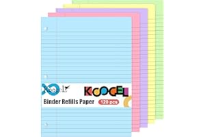 Koogel Binder Refills Paper, 120 Sheets Lined Filler Paper 3 Holes Punch for A4 A5 Notebook Binder Planner School Office 5 Colours