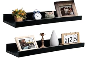 devesanter Floating Shelves, 40cm Wall Shelf Set of 2, Rustic Wood Shelves for Wall Storage, Wall Mounted Wooden Display Shelf for Bathroom Bedroom Kitchen Garage, Carbonized Black