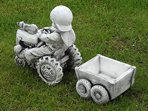 Steinfigur Nr.530 Junge auf dem Traktor mit Anhänger 2-Set ca. 15 kg Frostfest - 4