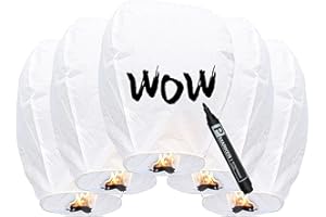 OYAYUBI 5 Pack Chinese Sky Lanterns to Release, Upgraded Quality Memorial Fire Resistant Paper Lantern, ECO Friendly Flying Lanterns in Memory for Parties Supplies and Festivals, White