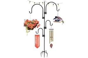 ADTSADDTO 108 in Shepherds Hooks for Outdoor,1 in Thickened Pipe Heavy Duty Metal Bird Feeder Pole Stand with 5 Base Prongs .4 Hooks and String Light Poles, Garden Pole for Hanging Plant Baskets, Weddings Deco