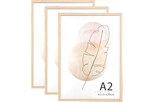 KAIWIN A2 Picture Frame Oak Set of 3, Wooden Poster Frame, A2 Picture Frames for Wall Mounting Display for Home, Office,Gallery,Holiday with Photos, Posters, Puzzles
