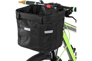 Fewao Detachable Bicycle Front Basket - Folding Canvas Carrier Bag for Handlebar - Removable Organizer for Pet Cat Dog - Bike Frame Bag