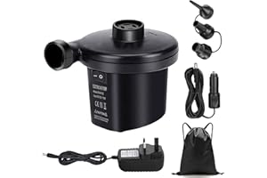 LYEIAA Electric Pump Home/Car Use for Inflatables Quick Inflate Pump for Air Mattress Air Bed Paddling Pool Swimming with 3 Nozzles Gifted Waterproof Storage Bag