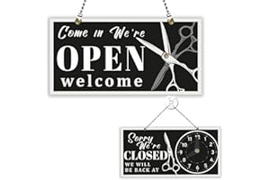 PLIGREAT Barbers Open Closed Sign Double Sided Open Closed Sign Creative Business Hours Plaque for Barbers Shop Beauty Salon Window Wall Decor Door Hanging with Chain