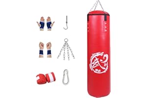 KMLJOEE Saco de Boxeo Set para Colgar - Material de Cuero PU, Sacos de Boxeo para Adultos, Artes Marciales, Kickboxing, Muay Thai, Entrenamiento de MMA, Saco de Arena para Boxeo y Fitness (sin Relleno)