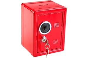 Idena 50035 - Cassaforte per risparmi, 120 x 100 x 160 mm, rossa, con chiave e serratura a combinazione meccanica