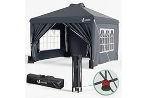VOUNOT® Tonnelle de Jardin 3x3m Pop up Tente Pliable avec Parois Imperméable Anti UV Respirable Hauteur Réglable avec Sac de Transport Installation Facile Gris