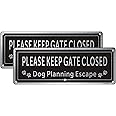Goodvia 2-Pack Please Close The Gate Sign Dog Brushed Aluminium 3.5 x 9.8 Inches, Rust Free Metal UV Protected Weather Resistant Durable Ink Easy to Mount