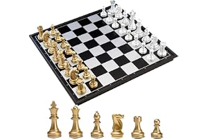 KOKOSUN Schackspel schackpjäser i guld och silver, magnetiskt vikbart schackbräde bekväm förvaring, pedagogisk leksak/present