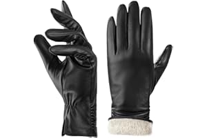 BISON DENIM Winter Leather Gloves Women, Wool Cashmere Lining, Touchscreen Compatible, Windproof Lined Thick Gloves for Driving