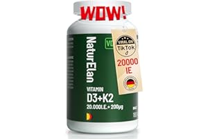 ‎NATURELAN Vitamin d3 k2 hochdosiert 20000I.E. + Vitamin K2 MK7 200 mcg pro Dosis, 180 Vegetarisch Depot im Jahresvorrat, Ohne Zusätze, In Deutschland Produziert