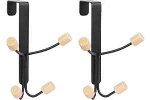 Skycase Ganchos para puerta, 2 paquetes de ganchos de madera de metal resistente para colgar abrigos, sombreros, batas, toallas, perchas de puerta de baño, dormitorio, color negro