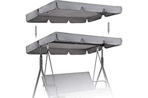 DSXH Patio Canopy Swing Cover Replacement Canopy for Swing 3 Seater Swing Chair Canopy Cover Anti-UV/Waterproof Hammock Cover Top for Outdoor Garden Patio,(Grey,195 * 125 * 15cm)
