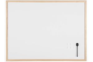 Bi-Office Budget - Tableau Blanc Magnétique, 80 x 60 cm, avec 1 Marqueur et 2 Aimants, Tableau à Mémo avec Cadre en Bois et Surface en Acier Laqué